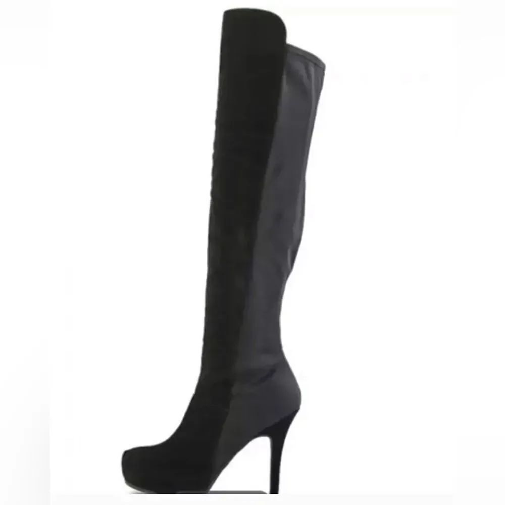 Dollhouse black faux suede heels platform over the knee boots 9